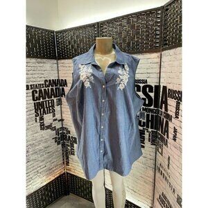 Karen Scott 3X Floral Button Sleeveless Shirt